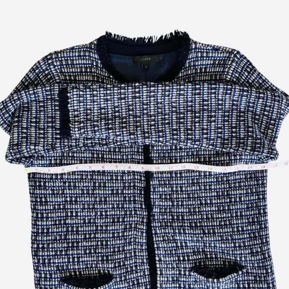 J Crew Knit Tweed Cardigan Blazer Jacket Sz S Lined Fringe Detail Hook Eye Close - Picture 11 of 15